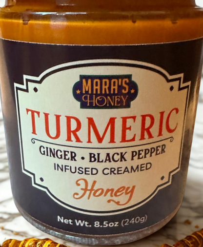 Mara's Honey Turmeric, Black Pepper, Ginger infused Creamed NY Wildflower Honey